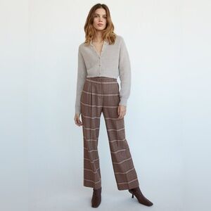 ARITZIA Wilfred Wool Brown Plaid Wide Leg Pants size‎ 4